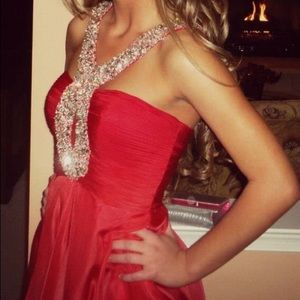 Red silver jeweled short dress